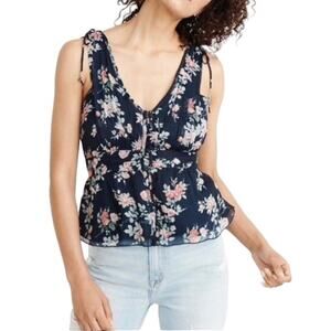 Abercrombie & Fitch Navy Floral Peplum Top Blouse, Size XS